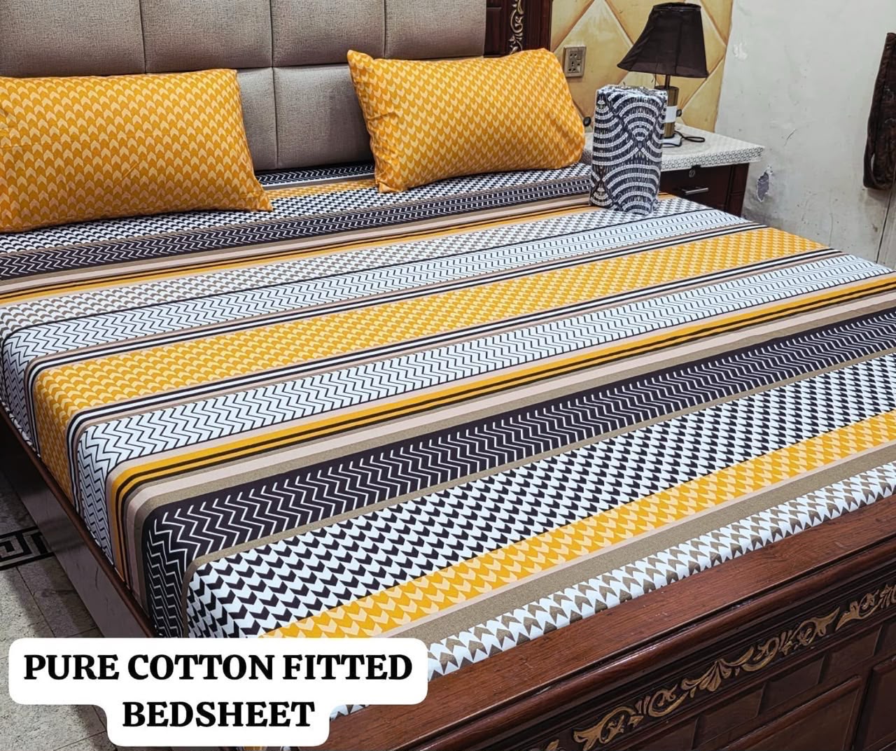3 PC Export Quality Pure Cotton Fitted King Size Bedsheet Set